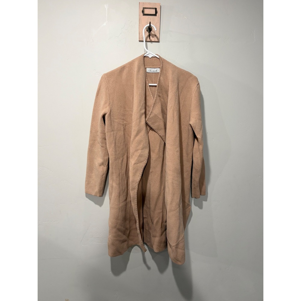 Chicwish Tan Camel Open Front Draped Longline Cardigan Coat with Pockets